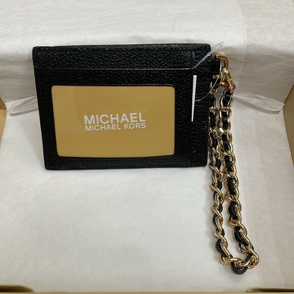 Michael Kors Black Leather Jet Set Small ID Chain Card Holder New Retails $128 - Picture 4 of 5